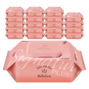 베베앙 시그니처 플러스 영유아 물티슈 엠보싱 캡형 100매 20팩