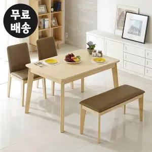 [벤티스가구]슈 원목 식탁 나무 벤치형 식탁세트 4인용 주방 의자 모던 셋트 가정용(1200)