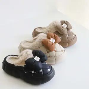 MD-6603여성 털슬리퍼 패딩 리본포인트 털슬리퍼 사무실 실내화