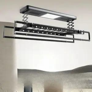 전동빨래건조대 천정 자동 빨래 건조대 베란다 블랙 조명+리모컨