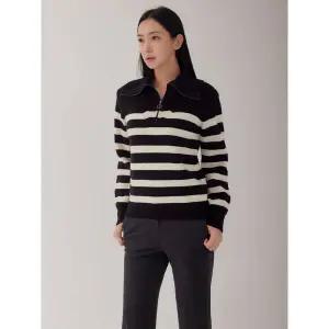 [지센]여성 스트라이프 하프집업 니트 풀오버 LCKTOA30 BK_P410375821