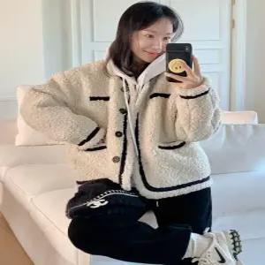 배색 덤블 무스탕 (one color)