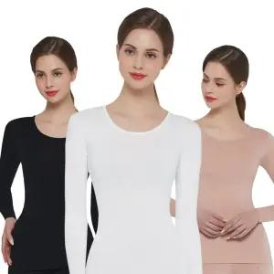 여자 내의 긴팔 상의 웜웨어 라운드넥 베이지 화이트 JW041