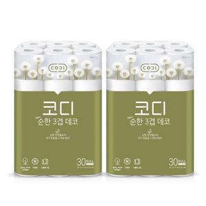 [코디]코디 순한 3겹 데코 30m X 30롤 2팩 (천연펄프. 무료배송)