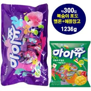크라운 마이쥬 대용량 혼합 젤리 애플망고/캔털루프멜론/복숭아/ 포도 마이쭈 (대략300개) 1236g