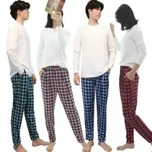 여성 남성 피치 체크 잠옷 바지 커플 파자마 홈웨어 피치 바지