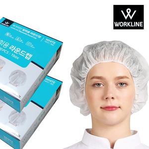 워크라인 위생모자_100매 일회용 부직포 라운드캡 헤어캡 실무자용 제조 식품공장 클린룸