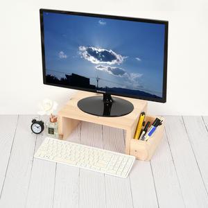 원목 듀얼 컴퓨터 모니터받침대 수납 선반 미니키다리 소켓