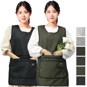 앞치마와가운 퀼팅 생활방수 빅포켓 원피스 앞치마 조끼형 시장 요양보호사