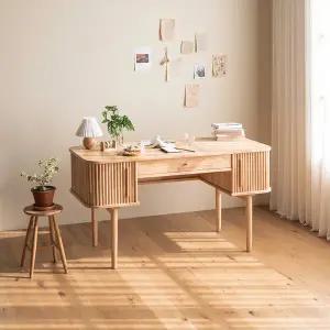 [레트로하우스] 헤세 내추럴 원목 수납 컴퓨터 책상 1400