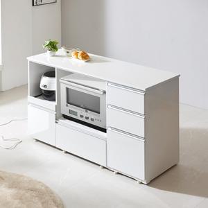 미시바 하이그로시 서랍형 아일랜드식탁, 상판 바디 하이그로시, 홈바, 광파 오븐렌지, 전기밥솥 수납.