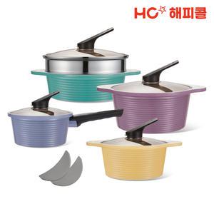 [본사직영] 해피콜 아르보 블랑 냄비 5P 세트 (18한/20양/24전/24찜/실리콘손잡이)