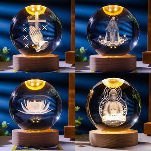 기독교 불교 크리스탈볼 LED 크리스탈 탁상용 무드등 기독교선물 불교 선물 성당 십자가 연꽃 부처