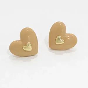 [하프클럽/]여자 스터드 갈색 쥬얼리 하트 실버침 귀걸이