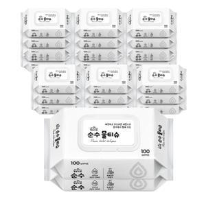 행운드림 순수 물티슈 100매 X 25팩 아기물티슈 (캡형) 대용량 두꺼운 핸드타올 티슈 L
