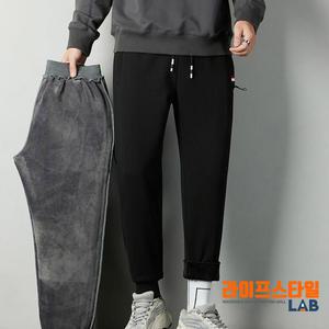 남성 검정색 기모 융털 트레이닝 운동복 츄리닝 바지