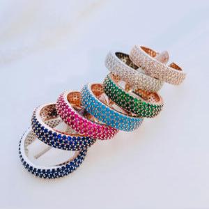 하이퀄리티) 볼드 라운드 컬러 파베 테니스 반지