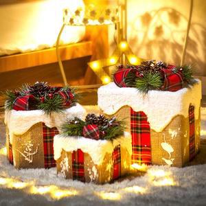 눈덮힌 체크 크리스마스 선물상자 3종세트 가짜선물상자 어린이집 크리스마스 행사 가