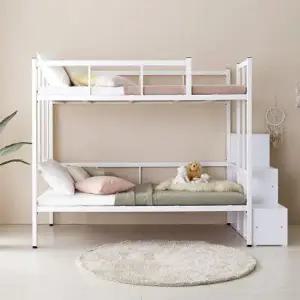 플라망 업다운 철제 이층 침대 화이트 SS 수납계단형