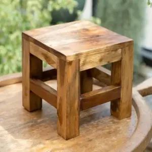 고품질 티크나무 사각 낮은 의자 스툴 22.5cm 장식품 (WFJF808)