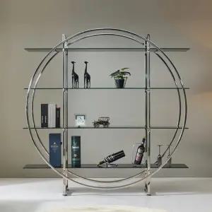 스웰튼 스텐 실버 원형 강화유리 선반 장식장 진열장 책장