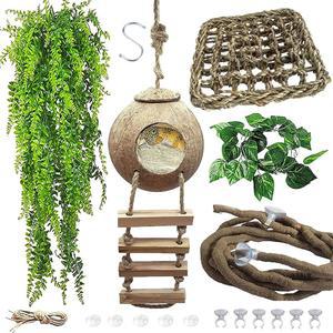 사다리를 든 MUYG 도마뱀 코코 덴, 레오파드 게코 코코넛 허스크 오두막 은신처 집 파충류 해먹 등반 식물,