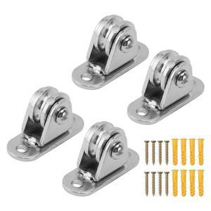 2개/4개 소형 풀리 블록 스테인리스 스틸 무소음 롤러 벽걸이형 고정 와이어 로프 레일 슬라이딩 게이트용