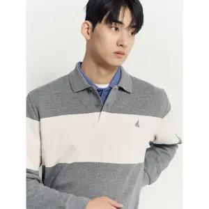 [빈폴멘]스트라이프 칼라넥 스웨트 셔츠 - 그레이 (BC4X41O133)