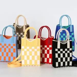 [콩심팥심]11.5x4x16cm 브랜드백 체스패턴 니트 토트크로스백