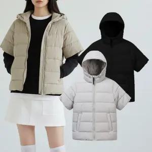 여성 경량패딩 퀄팅 누빔 가벼운 웰론 반팔패딩 후드점퍼