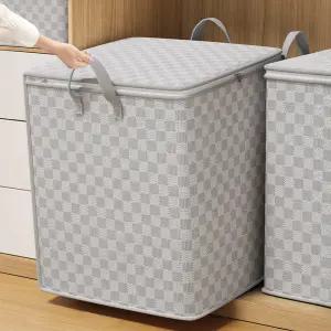 [한개+한개] 110L 대용량 부직포 체크 이불 정리함 2종 (그레이/옐로우)