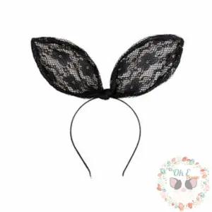 옥이드림 레이스 토끼 머리띠 블랙 행사머리띠 귀여운머리띠 포인트머리띠
