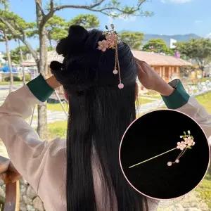 머리뒤꽂이 핑크꽃 한복소품 전통뒤꽂이 머리장식 똥