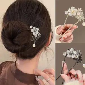[제이커머스]여자 올림머리 똥머리 포인트 플라워 U자형 비녀 U자비녀 머리비녀 헤어비녀 진주비녀