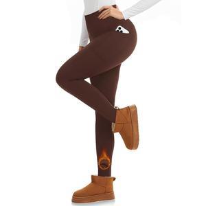 주머니가 달린 이오자 플리스 안감 레깅스 여성 - 보온성 높은 허리 배 조절 요가 바지 겨울 운동 러닝 팬츠