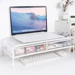 2단 모니터 받침대 대형 서랍형 컴퓨터 와이드 모니터 받침대 책상 데스크탑 노트북 정리대 태블릿