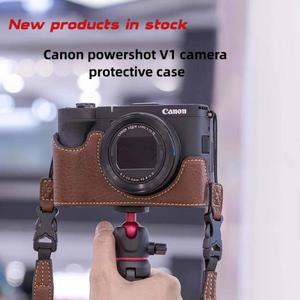 Canon V1 보호 케이스 카메라 가방 Powershot 쉘 기본 가죽 슬리브 숄더 스트랩 액세서리