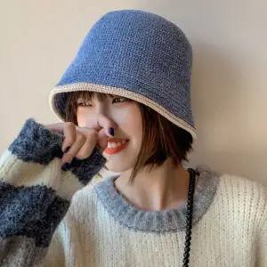 겨울 벙거지 모자 방한 선물 배색 여성 니트 모자 여자 모자털 털모자