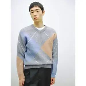 에잇세컨즈 8SECONDS 브이넥 아가일 플오버 라이트그레이