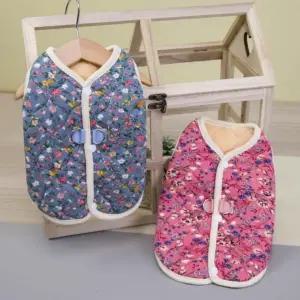 2컬러 강아지 겨울 누빔조끼 반려견 꽃무늬 김장조끼