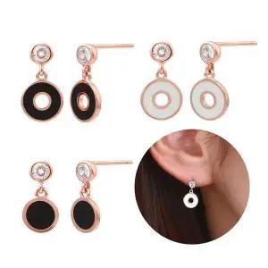 [하프클럽/]14K 금침 로즈골드 큐빅 드롭 일자핀 에폭시 귀걸이