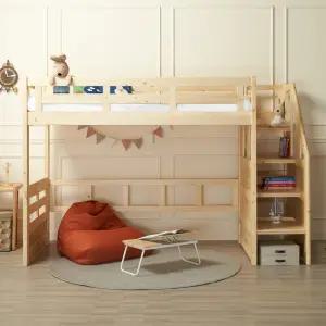 에보니아 미키 원목 키높이 벙커 침대 프레임 싱글 슈퍼싱글 / 계단서랍 제외 / S SS 계단형