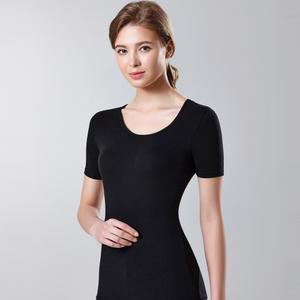 여성 발열 내의 반팔 상의 라운드넥 부드러운여자내복 검정 JHWIT015