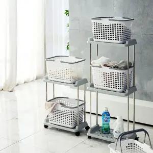 베이직 이동식 빨래바구니 선반형 2단/3단