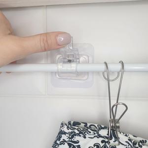 압축봉 걸이 홀더 브라켓 2EA 못없이 커튼봉 투명 접착식 후크 무타공