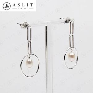 [기타][애슬릿] 전체 실버 클립 담수 진주 링 드롭 은침 귀걸이