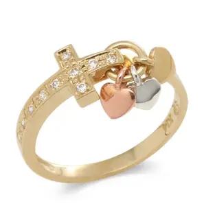 14K 십자가 쓰리 하트 애끼링 반지 NPR35445