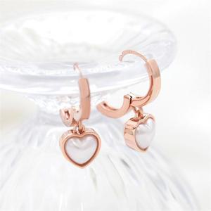 [오노마] ONM 14K 금침 로즈골드 하트 진주 드롭 원터치 링 귀걸이