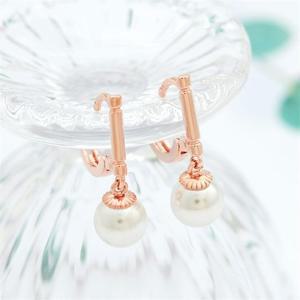 [오노마] ONM 14K 금침 로즈골드 스틱 드롭 진주 원터치 링 귀걸이