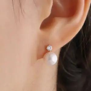 [쥬릭스][해수진주] 14K 라운드큐빅 AAA+아코야진주 귀걸이 목걸이